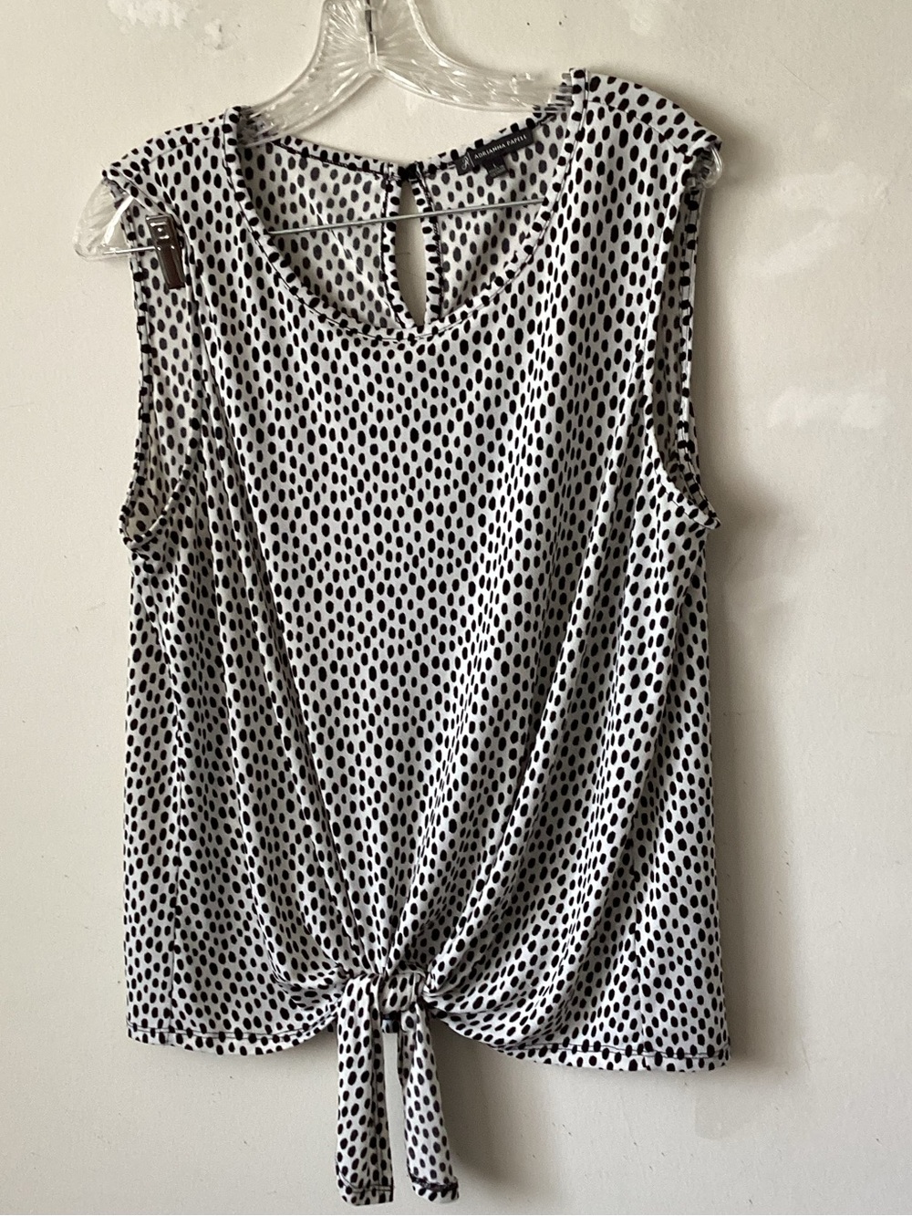 Adrianna Papell Sleeveless Tie-Front Polka Dot Top - Black & White